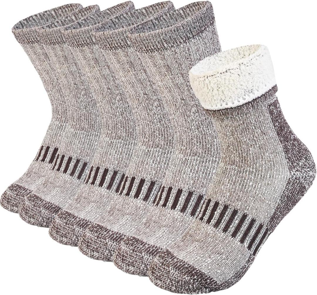 Kids Merino Wool Hiking Socks 3 Pairs,Thermal Crew Socks for Boys & Girls,Thick Warm Cushioned Sole 4-10 Years (Gray)