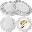 Yexiya 200 Pcs Doilies Lace Paper Doilies 14 Inches Disposable Foil Lace Placemats Large Round Paper Pad Placemats for Cakes Crafts Wedding Birthday Party Decoration(Silver)