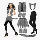 Hyuetrsa7Pcs Wolf Cosplay Costume Set Wolf Ear and Tail Costume Includes Tops Skirts Gloves Stockings and Leg Warmer for Women Men, for Halloween Werewolf Accessories Cosplay Costumes