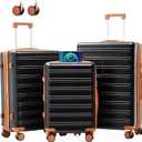 luggage sets 3 Piece with Spinner Wheel,100% PC Material Lightweight Durable,Expandable Carry On Travel Hardside Suitcase sets with TSA Lock for Men and Women (Black+brown)