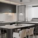 2 Pack 1 Light Hanging Kitchen Island Pendant Light 7.3" Clear Seeded Glass Indoor Pendant Ceiling Light Fixtures,Black Finish Modern Farmhouse Dinning Over Sink