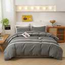 ECOCOTT 3 Pieces Duvet Cover Set King 100% Washed Cotton 1 Duvet Cover with Zipper and 2 Pillowcases, Ultra Soft and Easy Care Breathable Cozy Simple Style Bedding Set(Grey Stripes) (Grey&white (No Comforter))