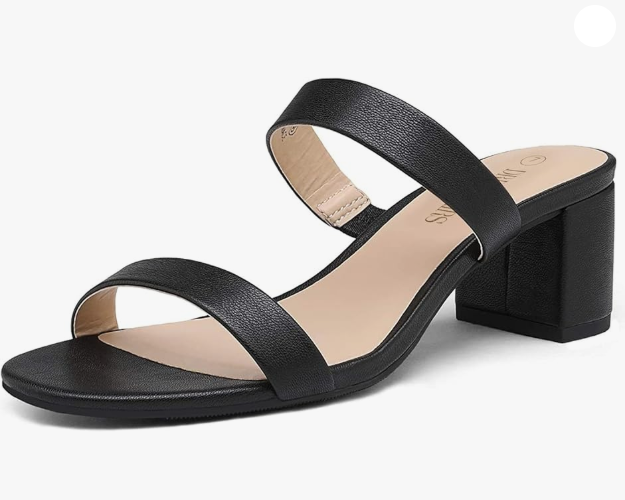 DREAM PAIRS Women's Two Strap Open Toe Low Block Chunky Heels Sandals Dress Pumps Casual Summer Mules Shoes