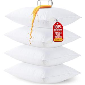 Set of 4 Pillow Protectors with Zipper Queen Size, Bed Bug and Dust Mite Proof Pillow Covers, Ultra Soft Pillow Encasements, Moisture Wicking and Waterproof Pillow Cases by Utopia Bedding (White)