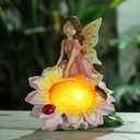 Fairy Garden Statues Outdoor Decor, Solar Fairy Lights Outdoor Sunflower Decor Lawn Ornaments Resin Sculptures Fairies Garden Decor for Outside Yard Art Patio Porch, Gifts for Women Mom