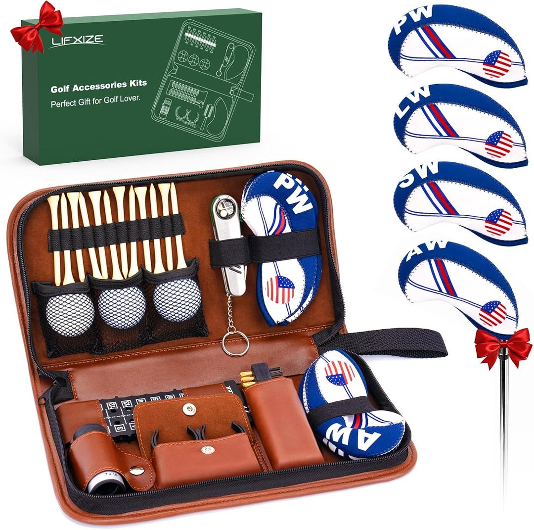 Golf Gifts for Men and Women, Golfing Accessories Kit with Multifunctional Divot Tools, Golf Tees, Golf Balls and Holder, Rangefinder, Brush, Scorer, for Golfer (Long)