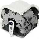 Blunique Cow Print Heated Throw Blanket Electric BlanketHeating Blanket Throw with 10 Heat Levels & 10 Hours AutoOff, Cozy Soft Fleece Sherpa, Washable, 50 x 60 Inches Cow Print Grey