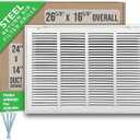 Fits 24x14 Duct Opening | Steel Return Air Filter Grille by Handua [Fixed Hinged] for 1-inch Filters | Vent Cover Grill for Sidewall and Ceiling | White | Outer Dimensions: 26 5/8"W X 16 5/8"H