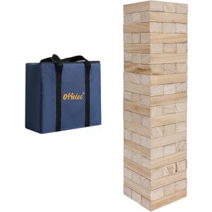 Tumbling Tower Blocks Games,Large Wooden Blocks Stacking Game for Kids Adults Family Classic Stacking Board Games for Indoor Outdoor Backyard Lawn Stack to Over 3.2Ft- 60pcs with Carrying Bag