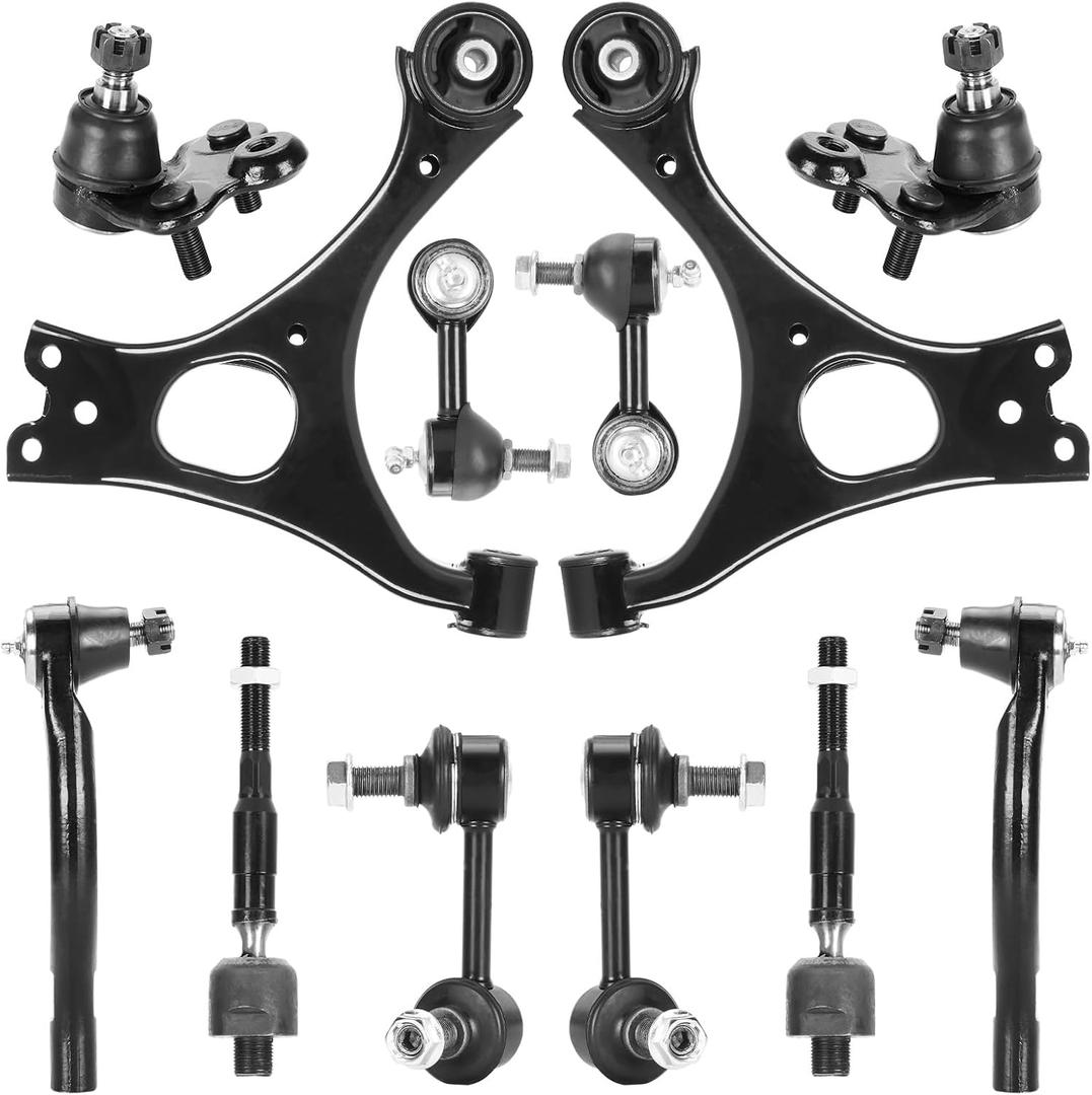 12PCS Front Lower Control Arms with Ball Joints for 2006 2007 2008 2009 2010 2011 Honda Civic 1.8L Inner Outer Tie Rods Sway Bar Ends Suspension Kit K620382 K620383 K500069 K500070 K80769 K80768