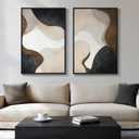 Large Framed Neutral Abstract Minimalist Wall Art Set of 2, Modern Canvas Prints Paintings Artwork for Walls, Black Beige Brown Abstract Art Pictures for Living Room Dining Bedroom Wall Decor 24x36 In, 24" W x 36" H x 2Pcs
