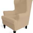 Easy-Going Stretch Wingback Chair Sofa Slipcover 1-Piece Sofa Cover Furniture Protector Couch Soft with Elastic Bottom Polyester Spandex Jacquard Fabric Small Checks(Wing Chair,Sand
