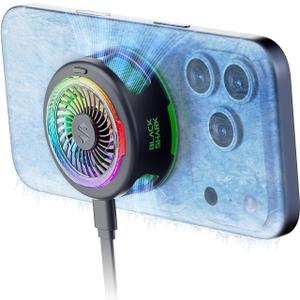 Black Shark FunCooler 6 Magnetic Cell Phone Cooler for Gaming, Portable Mobile Phone Cooling Fan with RGB Light, App-Controlled Cellphone Radiator for iPhone Magnetic Series/iPad (Black)