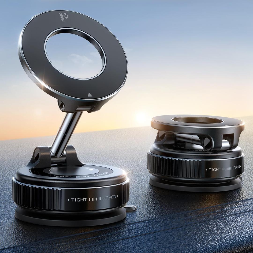 JOYROOM Vacuum Magnetic Phone Holder for Car, Strongest Suction Cup Phone Mount, 360 Adjustable Magsafe Car Mount, Foldable Car Phone Holder for iPhone 16 Pro Max 15 14 13 12 Plus/Android (Black)