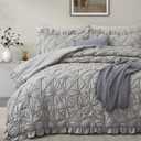 BEDAZZLED Queen Size Comforter Sets,Grey Bedding Comforter Set, 3 Pieces Pinch Pleat Bedding Sets with Comforter and Pillowcases Soft Farmhouse Shabby Chic Comforter for All Season