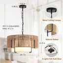 4-Light Rattan Chandelier, 19.7" Boho Pendant Light with Fabric Shade, Farmhouse Rattan Hanging Ceiling Light Fixture for Dining Room, Living Room, Kitchen Island, Bedroom, Hallway, Foyer, 19.7" Straight weaving