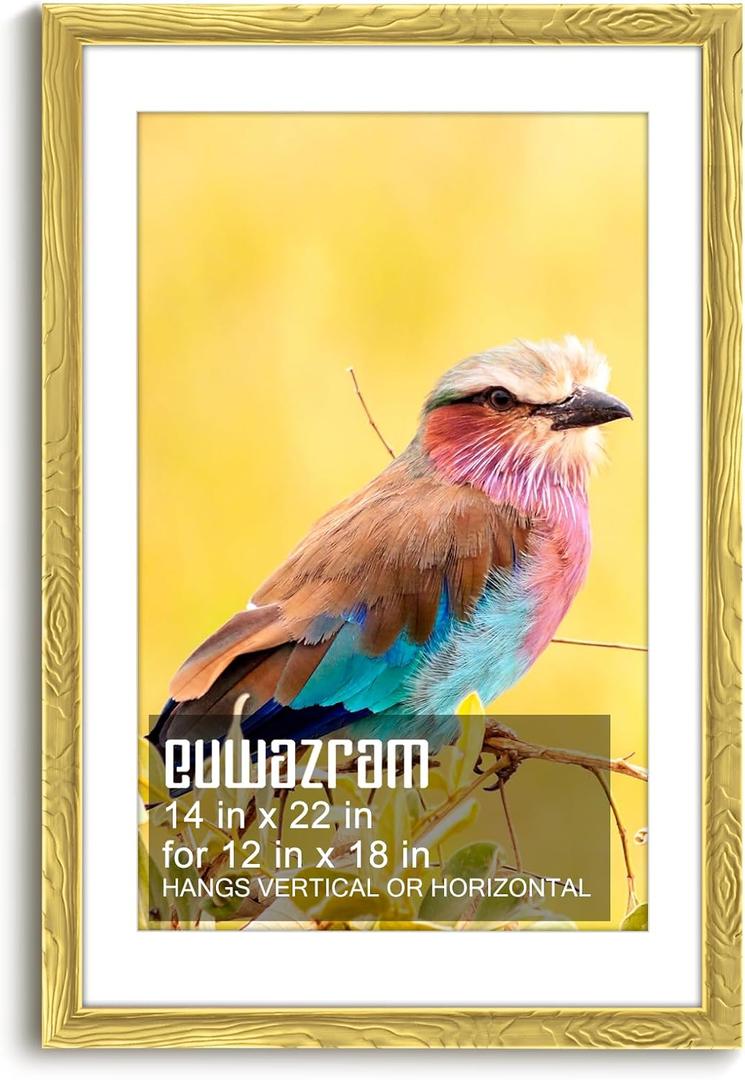 Ornate Gold 14"x22" Frame - Single Frame, 14" x 22" Poster Frame with Mat for 12"x18", Picture Frames for Artwork, Puzzles, Photos and Movie Posters