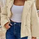 Tankaneo Womens Cropped Puffer Coat Hoodies Oversized Lightweight Winter Jacket Warm Long Sleeve Outerwear (Large, Beige)