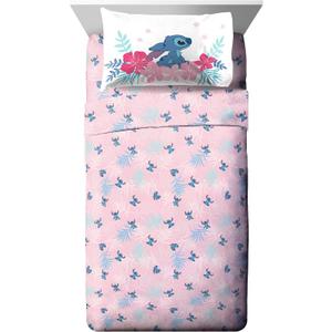 Jay Franco Kids Sheet Set with Fitted, Flat Sheets & Pillow Cover - Ultra-Soft Bedding with Pillowcase for Room Decor, Pink - Lilo & Stitch, 4 Piece Queen