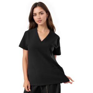 SUNME Scrubs Tops for Woman, Soft V-Neck Scrubs Top with 3 Pockets, Semi-Slim Fit Medical Scrub Top (Black, S)