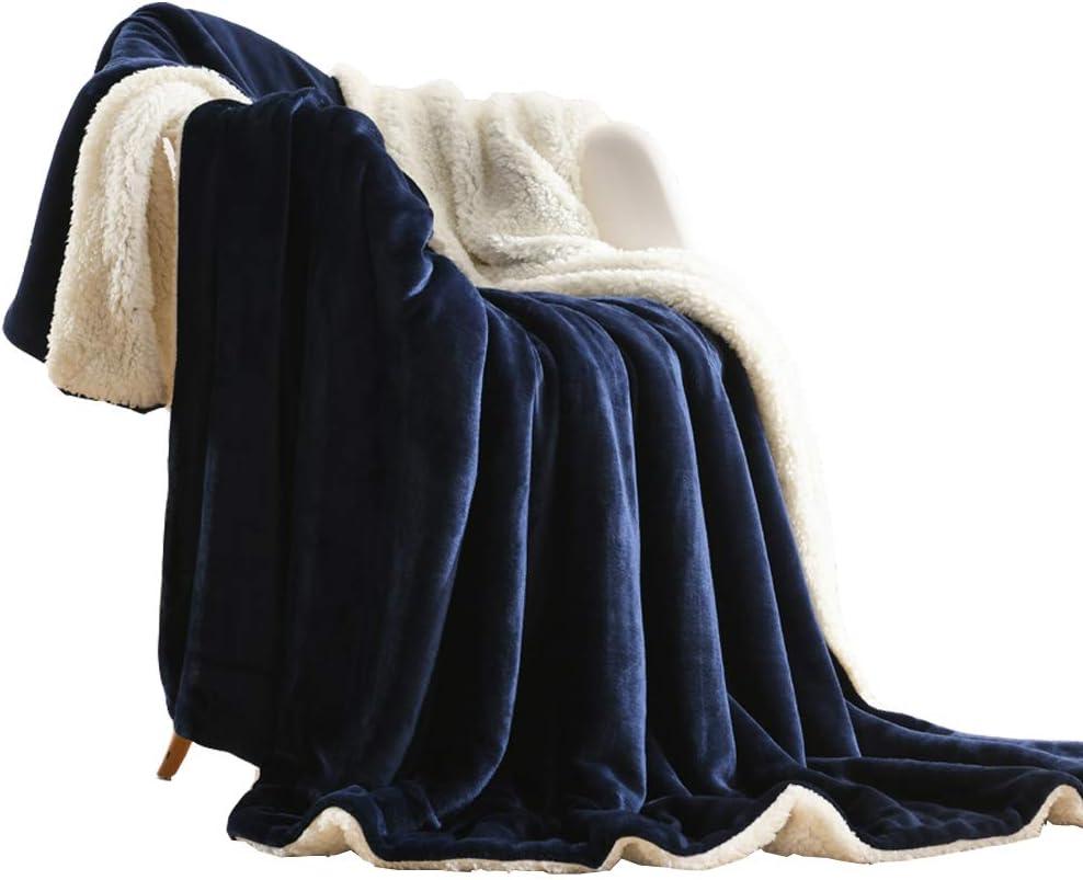 NANPIPER Sherpa Blanket Warm Blankets for Winter Super Soft Fuzzy Flannel Fleece/ Wool Like Reversible Velvet Plush Couch Blanket Lightweight(Navy Blue Throw Size 50"x60")