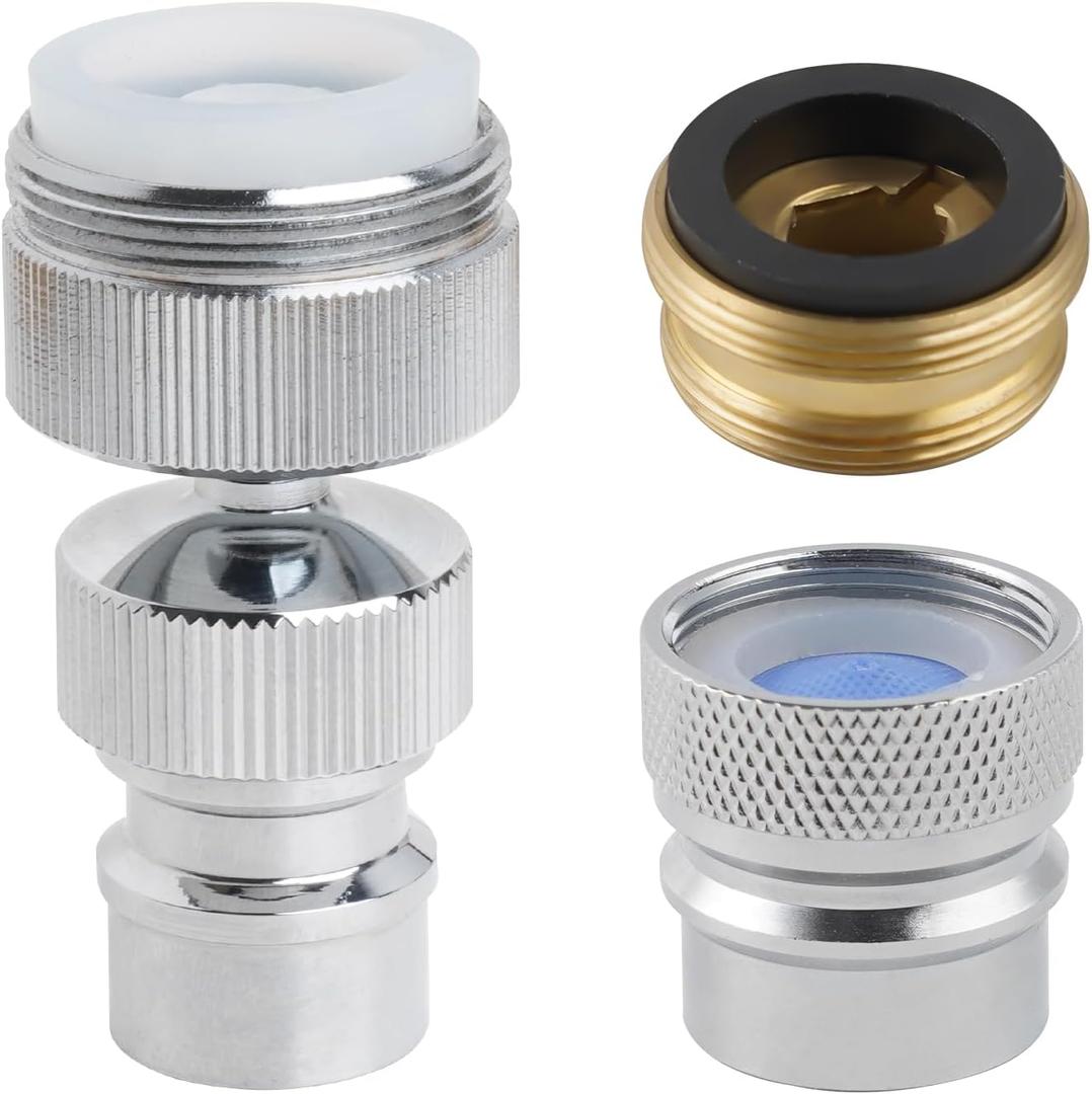Hibbent 2 PACK Dishwasher Faucet Adapter, Dishwasher Snap Adapter Connection, One with Swivel Ball Joint and The Other One with Faucet Aerator, 15/16-27Male Outside and 55/64-27Female Inside, Chrome