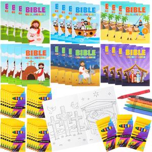 168 Pcs Christian Coloring Book Bulk with Crayon Religious Kid Coloring Books Mini Bible Story Activity Booklet Jesus Party Favor Gift for Holy Communion Art Sunday School Christmas DIY Craft