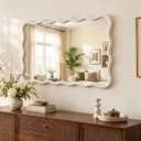 Wavy Mirror for Wall, White Squiggly Mirror with Solid Wood Frame, Modern Decorative Wall Mirror Vanity Mirror for Bathroom Bedroom Living Room Dining Room Entryway