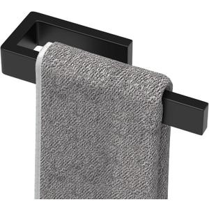 HUFEEOH Hand Towel Holder, Stainless Steel Bathroom Towel Holder Towel Bar, Matte Black Dish Towel Hanger Wall Mount Kitchen Towel Rack Heavy Duty Hand Towel Racks for Bathroom (8 Inch-Drilling)