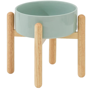 Ceramic 8.2 Inch Raised Dog Bowl with Stand for Large - Breed Dogs, Pet Food and Water Feeder(Single Bowl with Stand - Light Green)