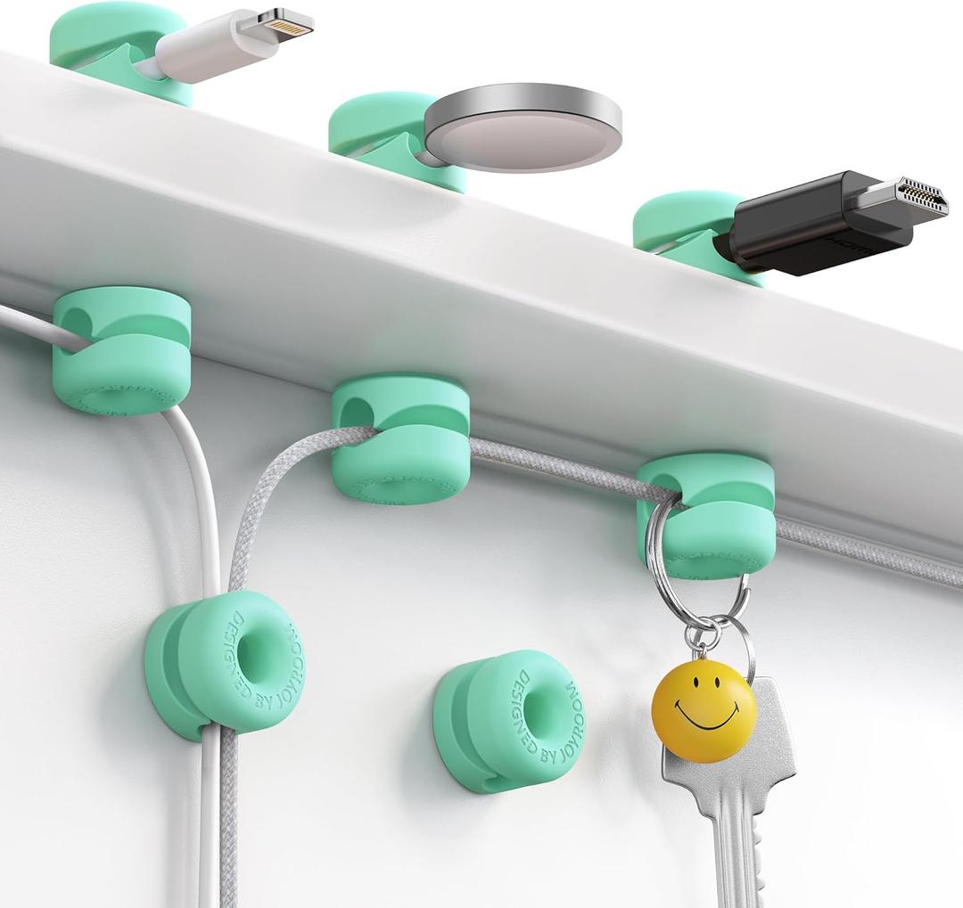 2 x 8Pack Cord Organizer JOYROOM Cable Clips [1s Side-Snap Lock] Silicone Cord Holder Cable Management, Adhesive Cord Clips Phone Charger Wire Keeper, Office Workspaces Desk Organization Home Accessories (Mint Chocolate)