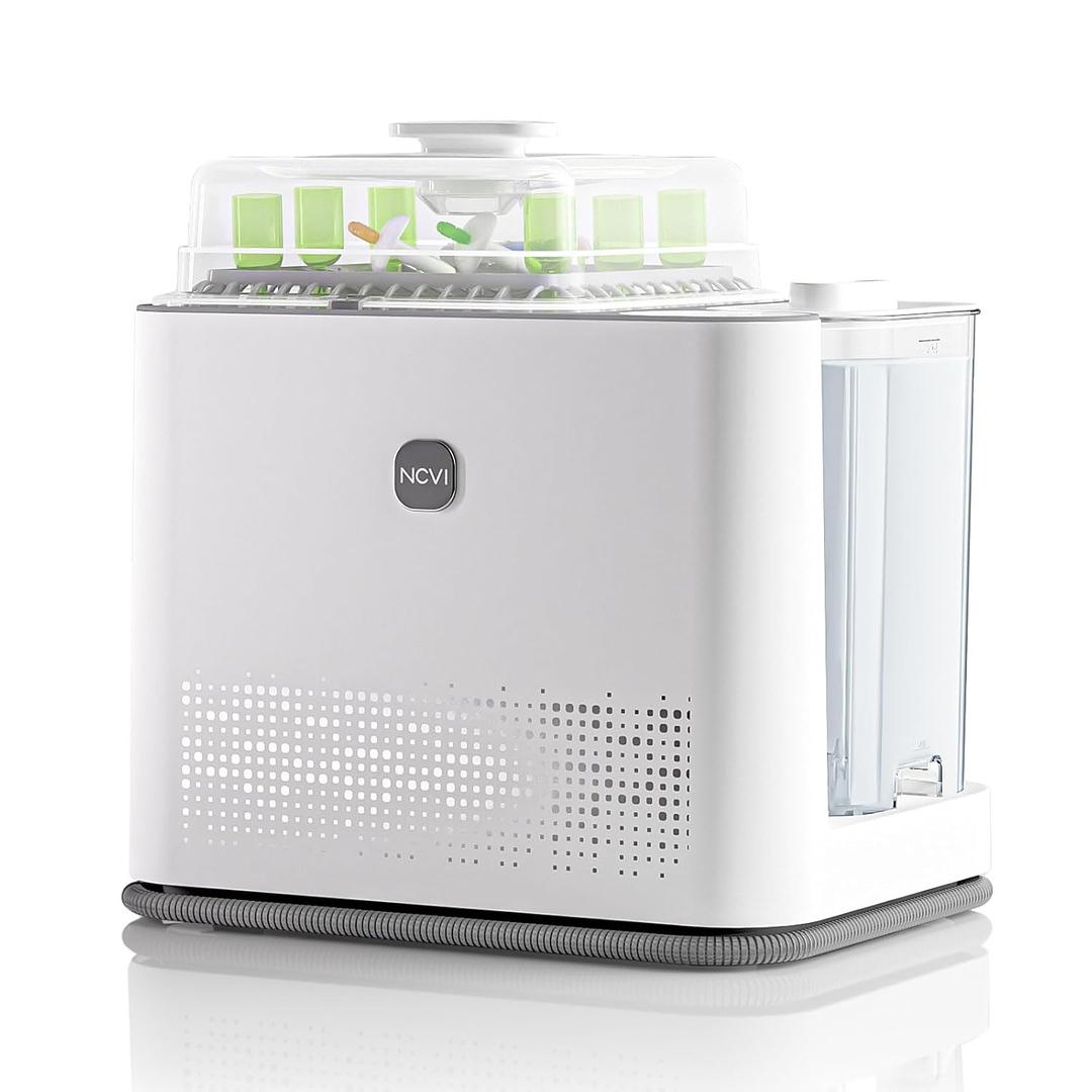 NCVI Large Baby Bottle Washer Sterilizer and Dryer Holds 6 Bottles & Pump Parts, Hospital-Grade Steam Sanitizer for Newborn & Multiple Feedings, Clean Machine for Busy Moms, Fast 19/41min Wash Cycles