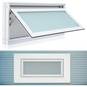 CroBlissful 1 Pc 32 x 14 Inch Small Basement Windows White Vinyl Bathroom Window Shed Window Mobile Home Windows with Double Glazing Screen for Glass Block Cabins House Garage (Frosted Glass)