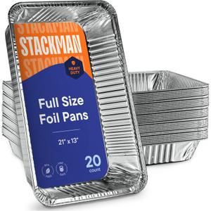 Full Size Large Aluminum Pans, Disposable Foil 21x13 Deep [20-Pack] Steam Table Chafing Pan - Extra Heavy Duty Durable Tray - Great for Roasting, Cooking, Warming, Prepping and Storing Food (Silver)