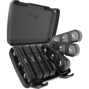 Pill Organizer 3 Times a Day, Fullicon Large Weekly Pill Case 7 Day, Daily Pill Box with 21 Compartments, Pill Dispenser Supplement Holder for Pills/Vitamin/Fish Oil - Black