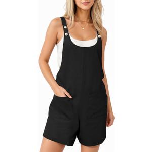 CLOZOZ Womens Overalls Summer Cotton Rompers Casual Adjustable Loose Jumpsuit Shorts with Pockets Vacation Clothes 2025, Small, Black 