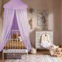 Large Bed Canopy with Star Lights, Double Layer Canopy for Bed, Princess Play Tent for Girls Room, Breathable Canopy Bed Curtain for Children Reading Nook, Machine Washable Canopy, 40''x106'', Purple