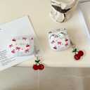 JANDM for AirPods Case with Cherry Keychain,Shockproof Lovely Clear Cute Bowknot Design Case with Keychain for AirPods 2nd/1st