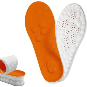 2026 New Steppers Insoles for Men & Women,4D Cloud Massage Memory Foam Insoles with Arch Support for All-Day Comfort (Orange, Men 11)