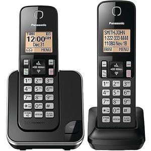 Panasonic Cordless Phone 2 Handsets System Expandable with Amber Backlit Display – KXTGC352B (Black)