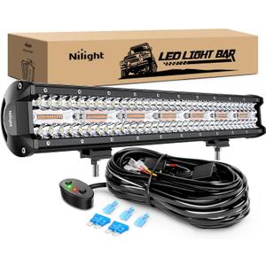 Nilight 20Inch 420W LED Light Bar Spot Flood Amber White Strobe 6 Modes with Memory Function Off-Road Truck Car ATV SUV Cabin Boat with 16AWG Wiring Harness Kit-1 Lead