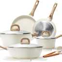 14 Pcs Pots and Pans Set, Nonstick Cookware Sets, Granite Induction Cookware Non Stick Cooking Set with Frying Pans, Saucepans, Saute Pan, Extra Large Casserole, PFAS PTFE PFOA PFOS Free (14-Piece (Cream White))