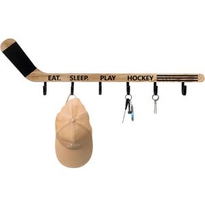 Leinuosen Wood Hockey Stick Wall Mounted Coat Rack with 4 Hooks, Wall Decoration, Wooden Coat Hooks for Hanging Clothes, Towels, Backpacks, Keys