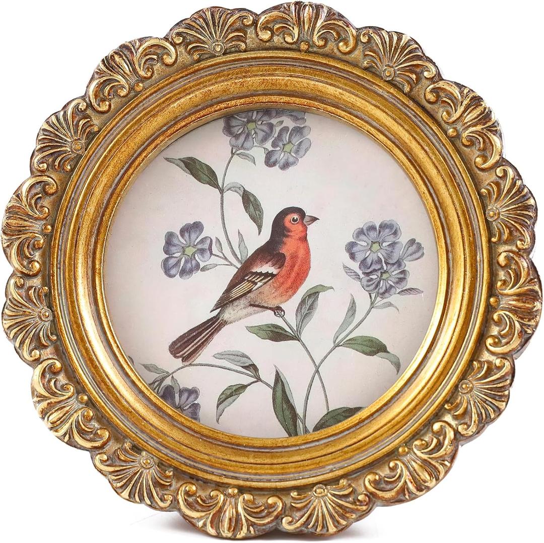 Vintage Picture Frames 3x3 Round Bronze Antique Picture Frames with Glass Front Handcrafted Rustic Home Decor for Wall Mount and Tabletop Gallery Wall Art