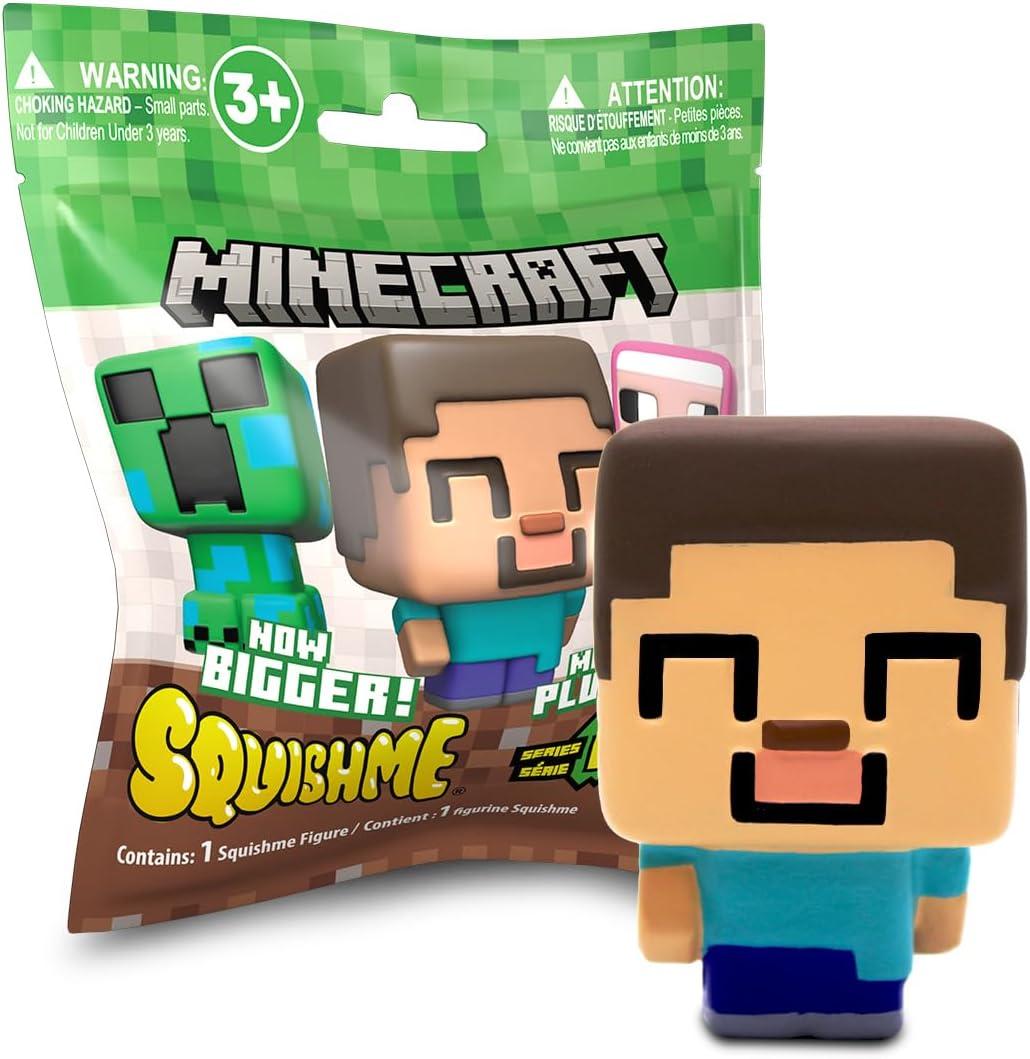 Minecraft SquishMe Series6  Larger 3.5Inch Collectible Squishy Figure, BlindBag Surprise  Creeper, Steve, Pig, Squid & More  Stress Relief/Fidget Toy for Kids Ages 3+