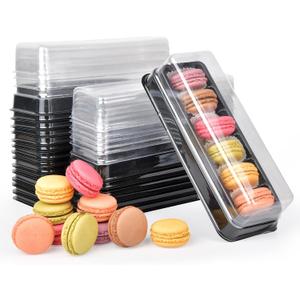 Macaron Boxes with Clear Lids,50-Pack Macaroons Container Gift Packaging Box with 6 Grid,7.6'' x 2.8'' x 1.9'' Plastic Cake Trays for Chocolate,Desserts Mini Cupcakes,Cookies or Muffins