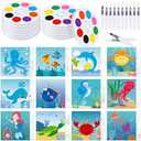 Lincia 12 Set Ocean Sea Animal Pre Printed Canvas Pre Drawn Canvas Painting Kit with Pen and Paints Outline Painting Panels Gift for Beginners, DIY Craft Project, Christmas Birthday Party Favor