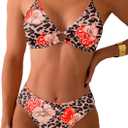 Fanuerg Women's Triangle Bikini Sets O Ring Linked Two Piece Swimsuits Floral Printed Cheeky Bathing Suit (Large)