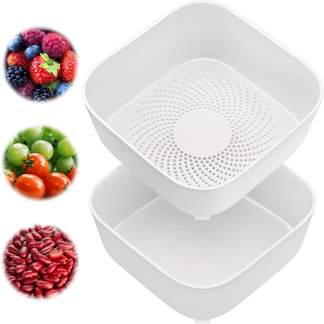 3-quart Plastic Colander-Colander for Kitchen with Drip Bowl, Plastic Strainer for Fruit, Berry, Vegetable and Pasta, Dishwasher Safe