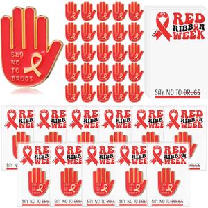 Red Ribbon Week Gifts Bulk Say No to Drugs Metal Lapel Pins with Cards for Anti Drugs Campaigns Fundraising Events